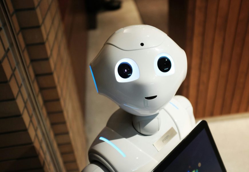 A futuristic humanoid robot in an indoor Tokyo setting, showcasing modern technology.